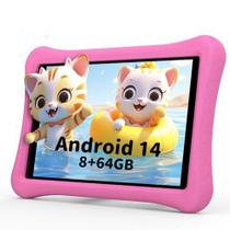 Tablet infantil AWOW Android 14 de 10 polegadas, 8 GB de RAM, 64 GB de ROM, rosa