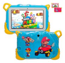 Tablet Infantil Azul Kids Criança Mario Smart 7 polegadas RAM 4GB 64 GB Wifi Bluetooth Menino Youtube Playstore Câmera Traseira e Frontal Android
