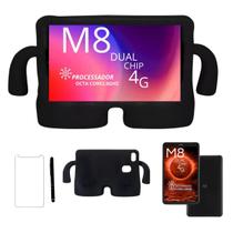 Tablet M8 Chip 4G 8" 32GB 2GB Com Capa Infantil película e caneta Preta