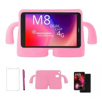 Tablet M8 Chip 4G 8" 32GB 2GB Com capa infantil Rosa acompanha película e caneta touch