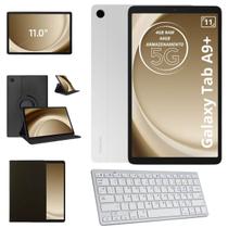 Tablet Samsung Galaxy Tab A9 Plus Chip 5G 64GB 4GB Com Teclado Bluetooth Branco e Capa Giratória Para Estudo e Trabalho X216
