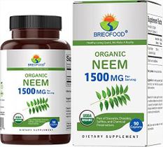 Tabletes Vegetarianos Orgânico de Neem - Sem Glúten, 1500mg, 45 Porções - Brieofood