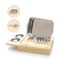 Tábua Churrasco Madeira Carne Forma Inox Garra de Urso Garfo