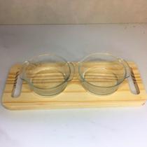 Tábua com Alça + 2 Tigelas de Vidro Redonda Tábua com Alça + 2 Tigelas de Vidro Redonda