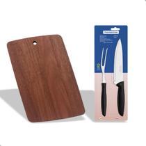 Tabua com kit garfo trinchante e faca plenus 3 peças