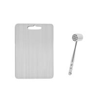 Tabua Corte Inox 29x20cm e Martelo de Carne Batedor 2un