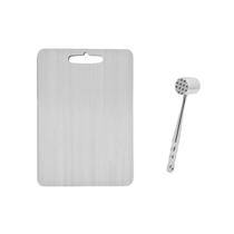 Tabua Corte Inox 36x25cm e Martelo de Carne Batedor 2un