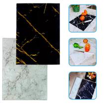 Tabua Corte Vidro Marmorizado Preto Branco Churrasco Frios Grande 39,5x29,5cm