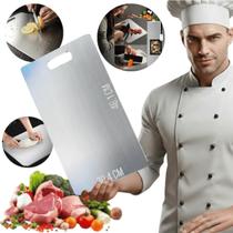 Tábua de Carne Aço Inox Titânio Para Cozinha Churrasco Carnes Legumes 46 x 30