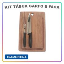 Tábua de Carne Churrasco com Garfo e Faca 3 Peças Madeira Jatobá c/ Brancal Acabamento Lixado