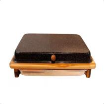 Tabua De Carne Corte Churrasco Rustica Com Bandeja E Tampa Preta