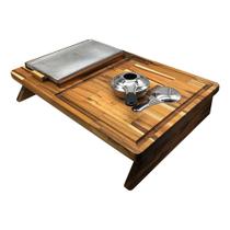 Tábua de Carne Para Churrasco Madeira Teca Com Chapa Alumínio Fogareiro REF 1281 - Baitashop Tábua de Carne Para Churrasco Madeira Teca Com Chapa Alumínio Fogareiro REF 1281 - Baitashop