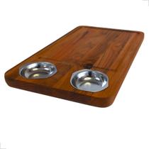 Tábua De Churrasco Carnes Legumes 2 Potes Para Molho Inox Com Canaleta Teca Tábua De Churrasco Carnes Legumes 2 Potes Para Molho Inox Com Canaleta Teca