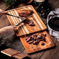 Tábua de Churrasco Tramontina 2 em 1 Bandeja Lisa Removível em Madeira Teca FSC 40x30cm Corte, Servir e Preparar Carnes