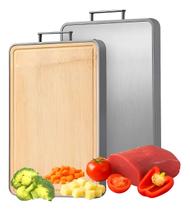 Tábua De Cortar Carne legumes Duas Faces Bambu E Inox Tábua De Cortar Carne legumes Duas Faces Bambu E Inox