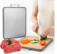 Tábua De Cortar para Carne legumes Dupla Face Bambu E Inox