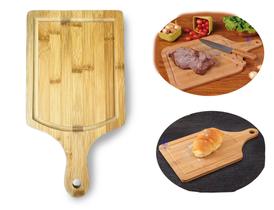 Tábua de Corte Bambu Carne Churrasco Legume Grande 40x20 cm Para Cortar Petisco Madeira Com Cabo