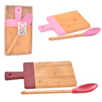 Tábua de Corte Bambu Retangular c/ Pegador e Colher Silicone