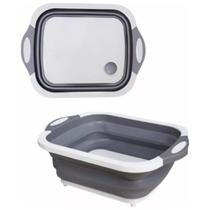 Tábua de Corte Bowl Multiuso Dobrável 3 em 1 Armazene Lave e Escorra Legumes