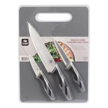 Tábua de Corte Carne e Legumes Com 3 Facas Inox Para Churrasco 228400 Bel Fix