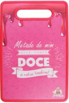 Tábua de Corte Carne Legumes Frutas Rosa Vermelha Amarela