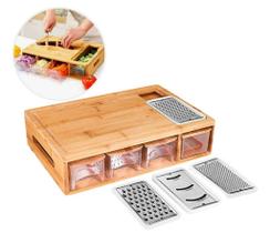Tábua de Corte com Ralador e 4 Recipientes de Bambu Ecokitchen
