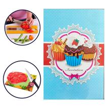 Tábua De Corte De Alimentos Decorada Em Vidro Temperado Resistente Com Estampa Cupcake Kit Premium