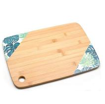 Tábua de Corte de Madeira / Bambu Retangular Decorada Multiuso com Furo 33X24 CM
