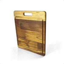Tabua de Corte Madeira Teca Nobre Retangular Frio Churrasco Carne Rustica 38X33