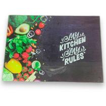 Tábua de Corte Vidro Decorada Carne Queijo 35cm x 23cm