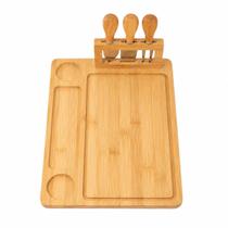 Tábua De Frios Bambu Com Facas Queijos Petiscos, Kit Tábua E Facas De Queijo, Tábua De Corte Bambu Para Queijos, Tábua Gourmet De Servir Alimentos