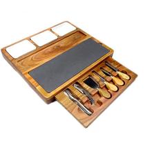 Tábua de Frios Premium Madeira e Pedra com Kit Facas e Acessórios