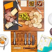 Tábua de Frios Premium Vitino Savarin Madeira e Pedra Kit Inox