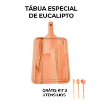 Tábua de Madeira de Eucalipto cabo 50x30cm GRATIS COLHER, SOCADOR E BATE BIFE