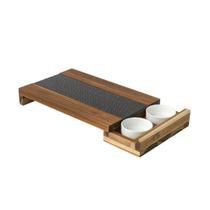 Tábua de Madeira para Servir Com Vidro Preto 2 Potes Porcelana Stolf