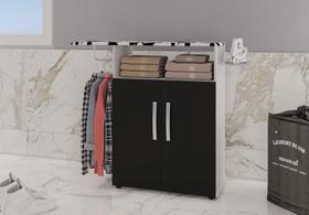 Tábua de Passar Roupa com Armário 2 Portas Prateleira Suporte Para Ferro Cabideiro BRANCO PRETO