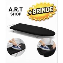 Tabua De Passar Roupa Preta Portátil Com Tecido Termico E Mesa Com Porta Ferro Retrátil