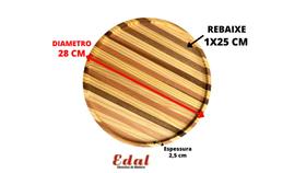 Tábua de Pizza Redonda Elegante com Rebaixe Forma 28cm x 2,5cm em Madeira de Eucalipto e Pinus Use para Servir Porções Petiscos - Edal