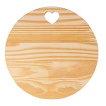 Tabua de servir frios multiuso madeira pinus redonda lisa coração mesa posta 25cm