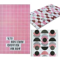 Tábua de vidro rosa, preto, vermelho decorado com estampas para carne e legumes de cozina