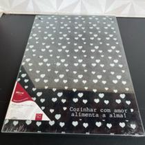 Tábua de vidro temperado retangular preta decorada com estampas para cozinha churrasco 38cm