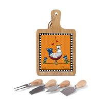 Tábua E Facas Para Queijo Cocoricó 5 Peças 24X15cm - Egan Italy
