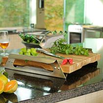 Tábua Elevada Bancada Madeira Teca-Alças e Pé em Inox-44x44Cm