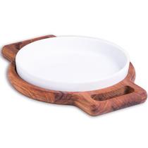 Tabua em Madeira Teca com Prato em Porcelana 23 X 17 X 3CM Woodart