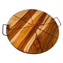 Tabua Forma Pizza de Madeira Redonda com Alça para Servir