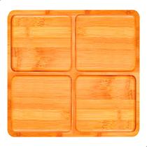 Tabua Frios Petisqueira Quadrada Com 4 Divisórias De Bambu Ecológico Grande 30cm
