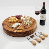 Tábua Gourmet Dobrável de Queijos Madeira Teca + 4 Espátulas para Servir Elegante Tábua Gourmet Dobrável de Queijos Madeira Teca + 4 Espátulas para Servir Elegante