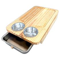 Tábua Inteligente De Carne Para Churrasco Madeira Clara C/ Gaveta e 2 Potes Tábua Inteligente De Carne Para Churrasco Madeira Clara C/ Gaveta e 2 Potes