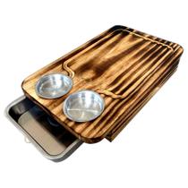 Tábua Inteligente De Carne Para Churrasco Madeira Desenhada C/ Gaveta e 2 Potes Tábua Inteligente De Carne Para Churrasco Madeira Desenhada C/ Gaveta e 2 Potes