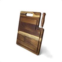 Tabua Madeira Premium Teca Com Faca de Corte Churrasco Carne Rustica Retangular Legumes Tabua Madeira Premium Teca Com Faca de Corte Churrasco Carne Rustica Retangular Legumes